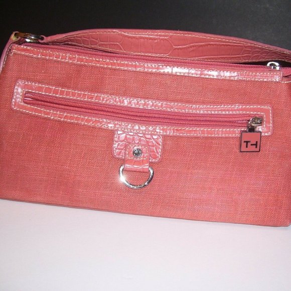 Tommy Hilfiger T H Orange Canvas Handbag Purse - Picture 2 of 8